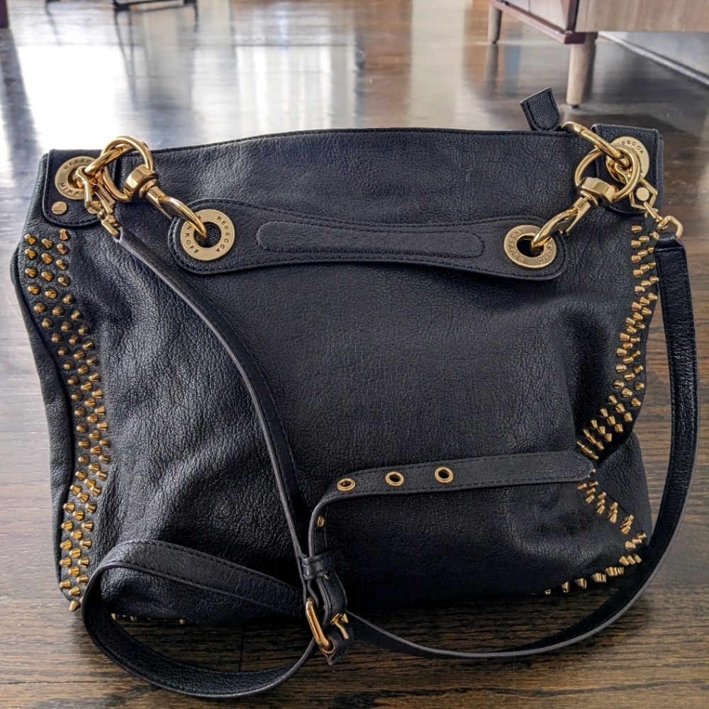 Black leather studded Rebecca Minkoff hobo crossbody